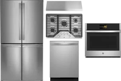 5 Piece Package Includes Refrigerator, Cooktop, Wall Oven, Hood And Dishwasher